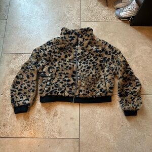 No boundaries leopard fur zip up